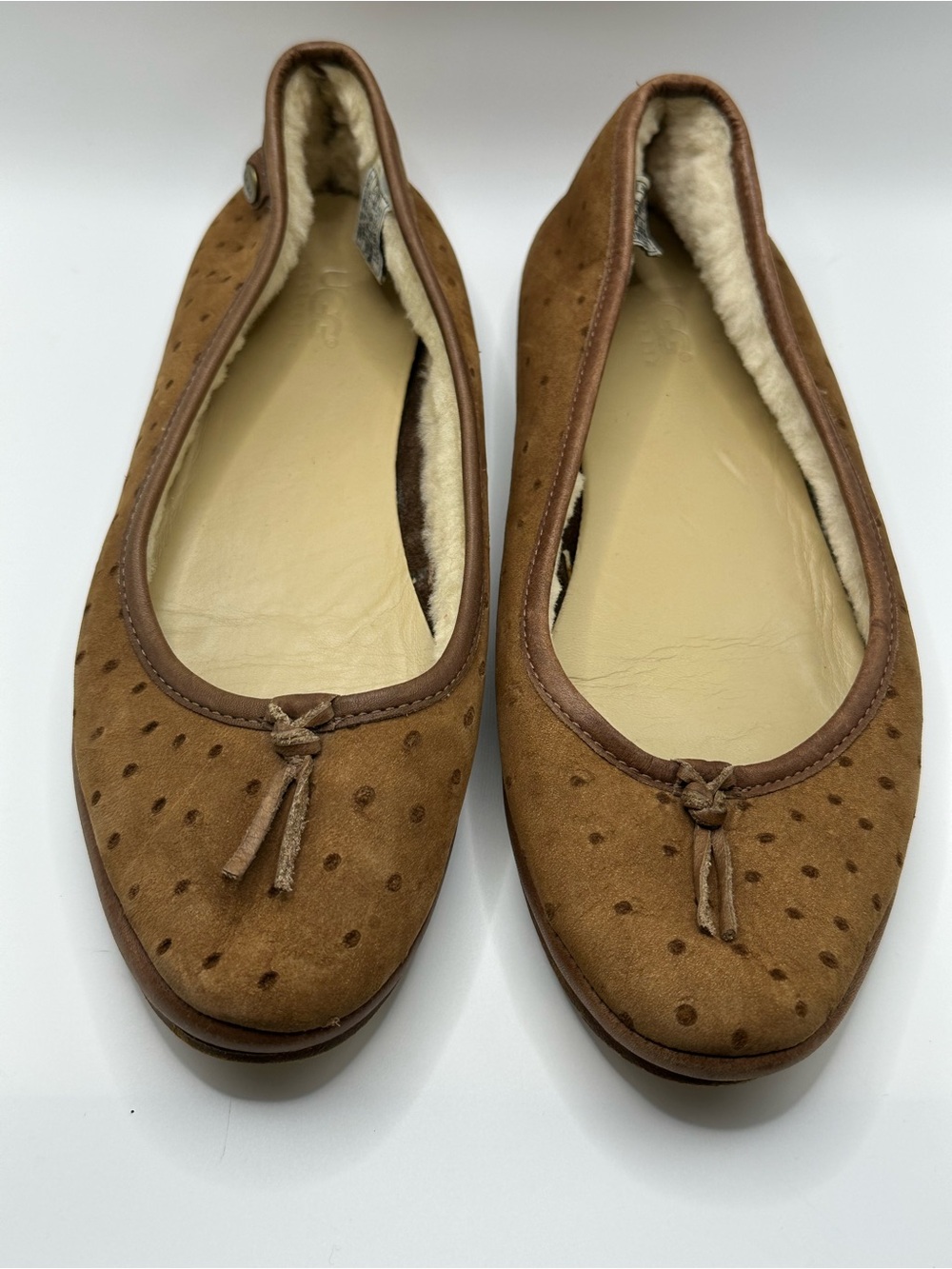 UGG Shearling-Lined Suede Ballet Flats – Brown/Tan